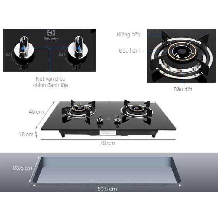 Bếp gas âm Electrolux EHG723BA- Mới Chính Hãng 100%+Tặng Van Dây gas-ngắt gas tự động,đầu hâm tiện lợi,đánh lửa IC