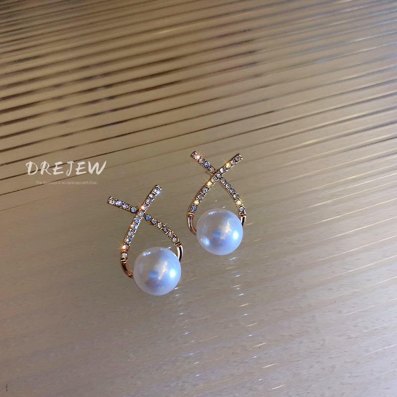 DREJEW Khuyên Tai Đính Ngọc Trai Cao Cấp Phong Cách Hàn Quốc Mới