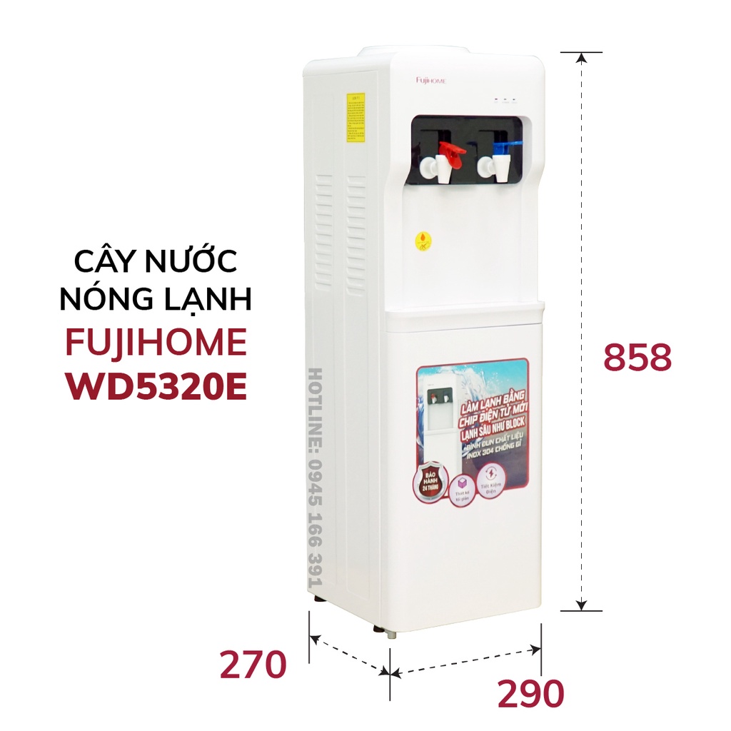 Cây nước nóng lạnh Nhập Khẩu Nhật Bản Fujihome WD5320E tiết kiệm điện, bình lọc máy lọc nước nóng lạnh dispenser water