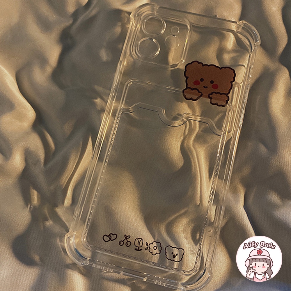 Ốp Điện Thoại TPU Dẻo Trong Suốt Kèm Ngăn Đựng Thẻ In Hình Gấu Nâu Cho IP 13 12 11 Pro Max X XS XR 8 7 Plus