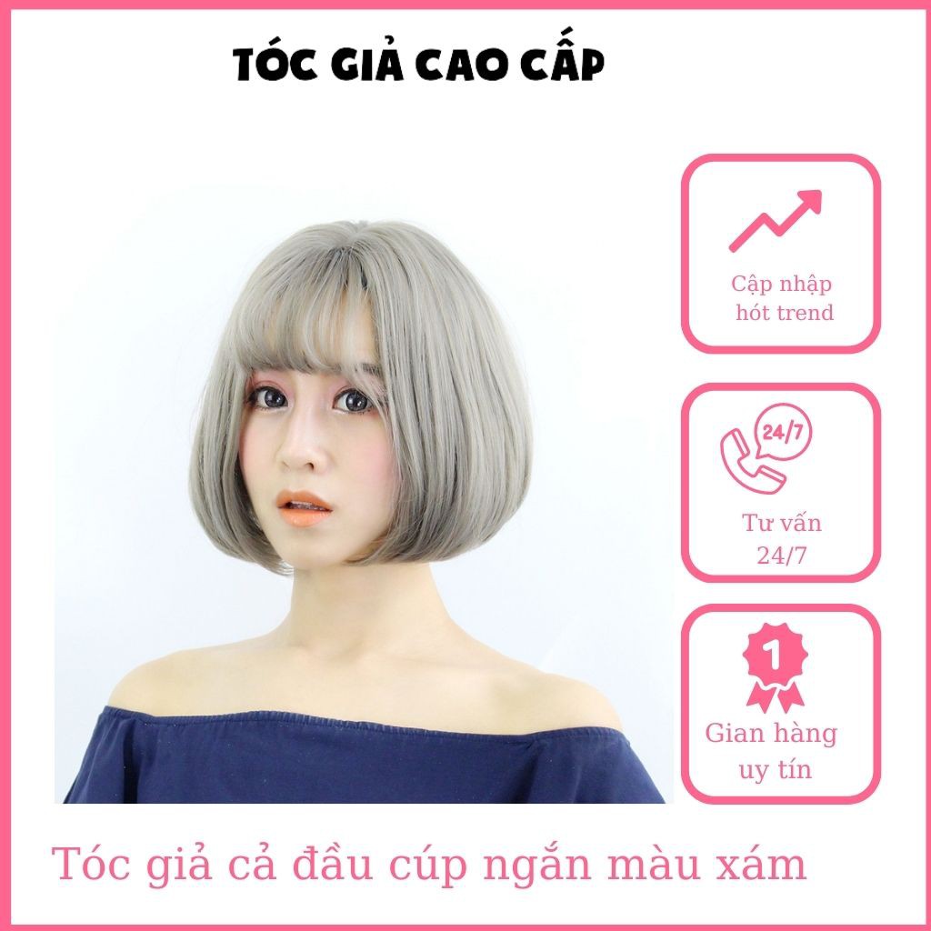 Tóc giả cả đầu cúp ngắn màu xám, D3050