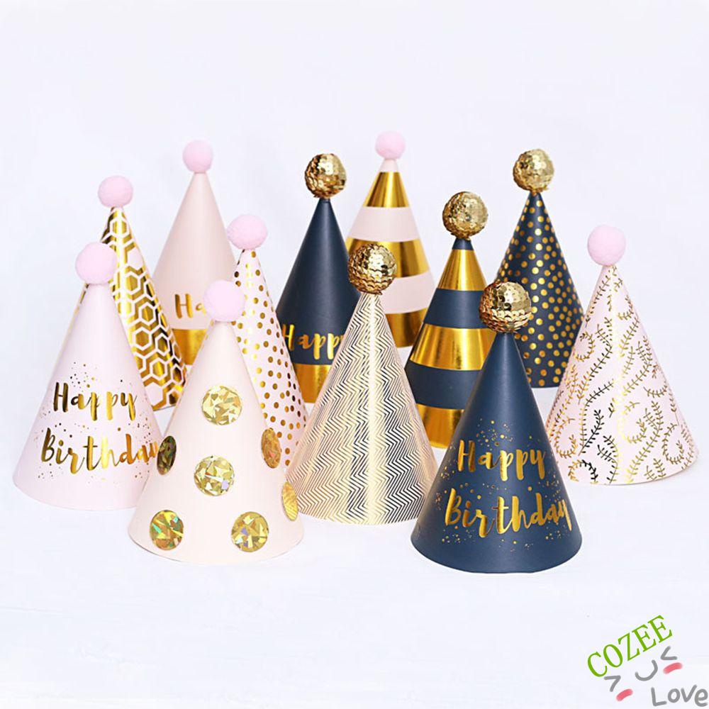 Mũ trang trí sinh nhật / thôi nôi bé in chữ HAPPY BIRTHDAY / in hình thỏ con dễ thương xinh xắn chất lượng bằng giấy