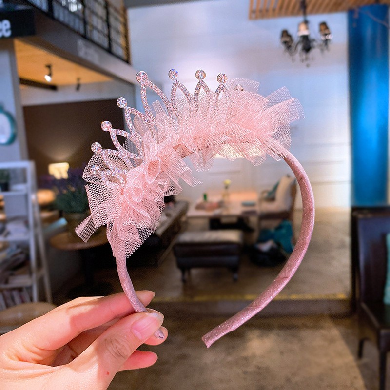 Cài tóc ren trẻ em hình vương miện công chúa đính đá lấp lánh