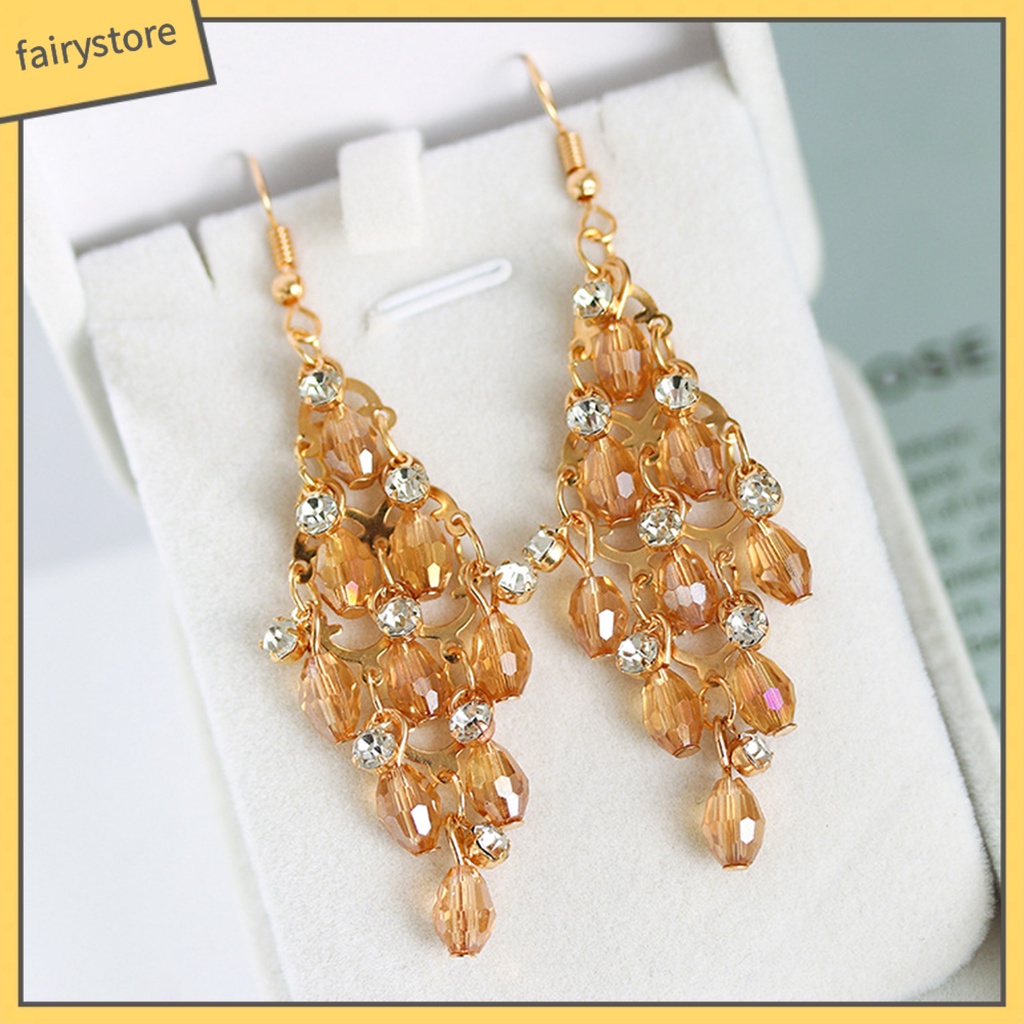 1 Đôi Bông Tai Nhiều Lớp Hình Thoi Đính Pha Lê Thời Trang