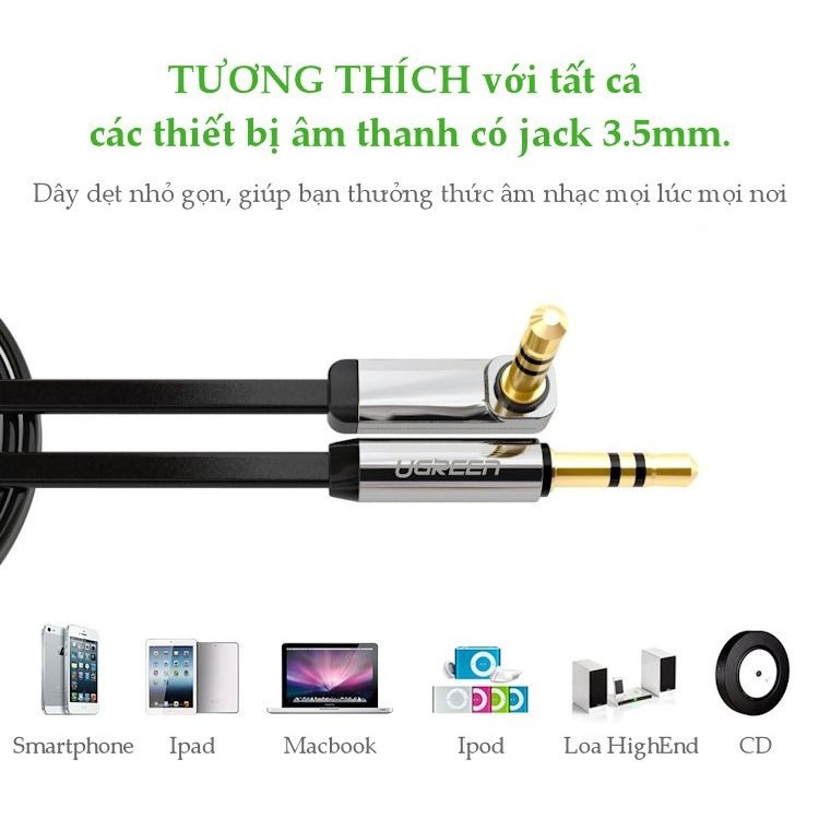 Dây Loa 2 đầu 3.5mm dài 1.5m - 1 đầu bẻ góc 90 độ màu đen Ugreen 10598 - Bảo hành 18 tháng chính hãng