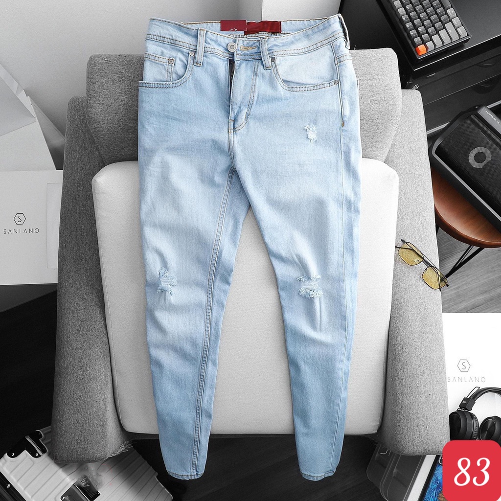 Quần jean nam rách gối to màu đen trơn chất bò cao cấp co dãn 4 đẹp rin trơn form dáng skinny Ado23 mẫu mới