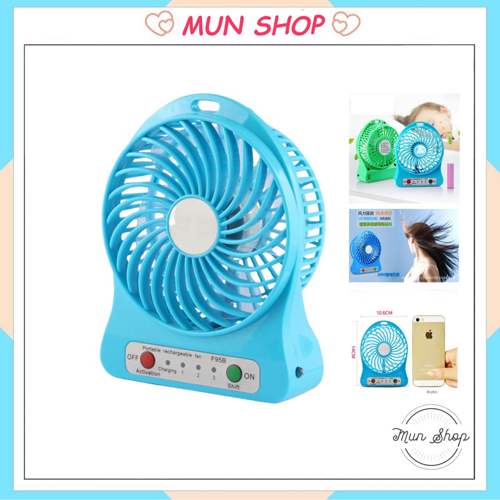 Quạt Mini Cầm Tay - Quạt 3 Tốc Độ Có Đèn (Full bộ: Quạt + Pin + Dây Sạc)