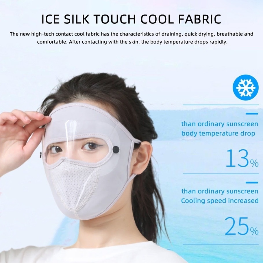 Mũ Chống Nắng Và Tia UV Bằng Lụa Lạnh Mỏng Thoáng Khí Kèm Khẩu Trang Che Phủ Toàn Diện Chống Tia UV Cho Nữ