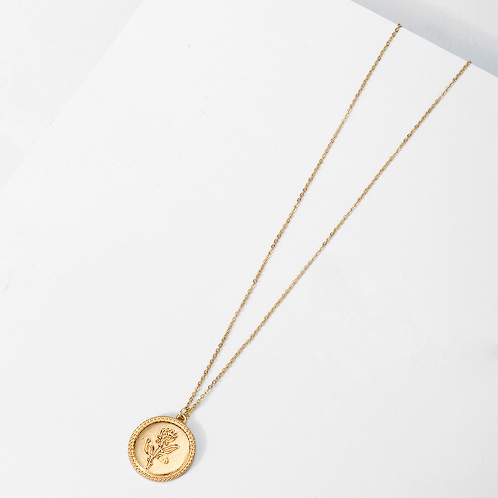 Dây chuyền mặt tròn khắc hình hoa hồng thời trang cổ điển