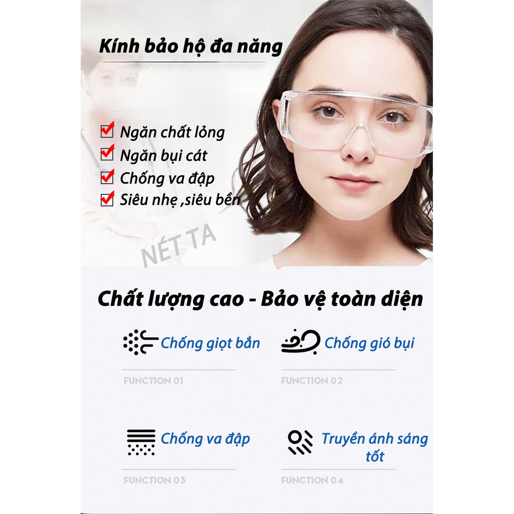 Kính bảo hộ trong suốt bảo vệ mắt ngăn chặn giọt bắn, che chắn gió bụi chống tia UV | BigBuy360 - bigbuy360.vn