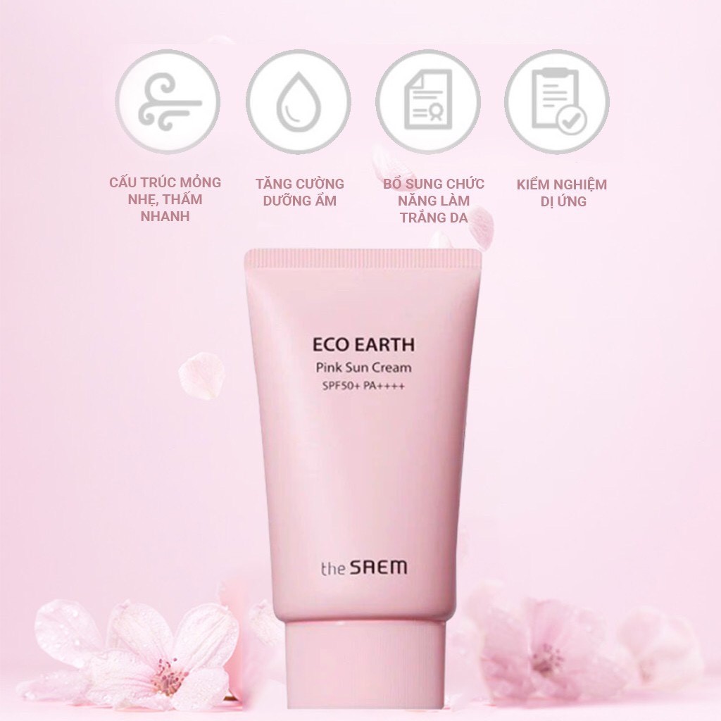 Kem chống nắng Nâng Tone Giúp Da Trắng Hồng The Saem Eco Earth Pink Sun Cream 50g - MÀU HỒNG