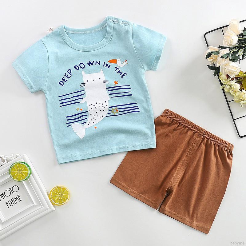 Set Áo Thun Ngắn Tay Cổ Tròn + Quần Short Đáng Yêu Cho Bé Trai