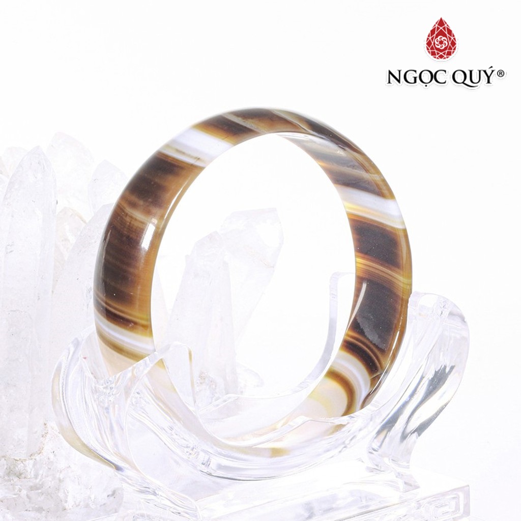 Vòng tay mã não vàng nâu bản hẹ ni 58 - Ngọc Quý