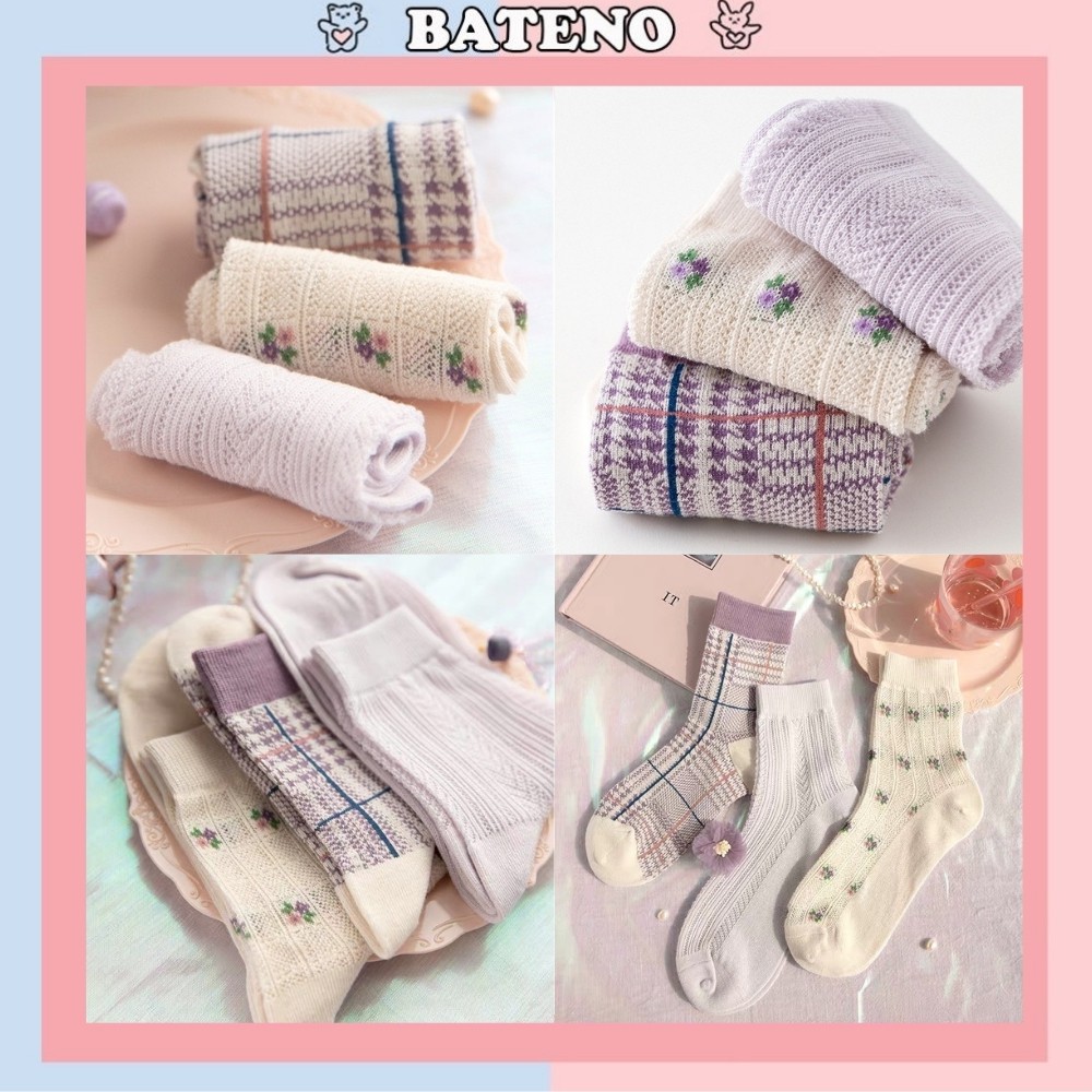 Tất nữ cổ cao Bateno phong cách Hàn Quốc tím ngọt ngào TN118