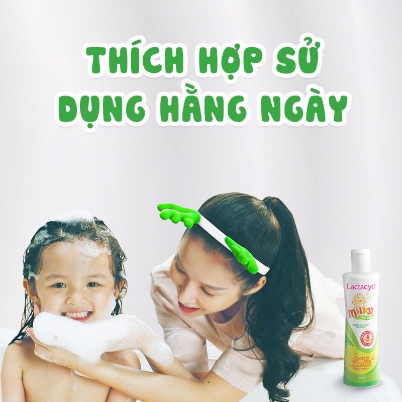 Sữa tắm gội trẻ em Lactacyd Milky 250ml - Bảo vệ kép, sữa tắm rôm sảy, dưỡng da cho bé.