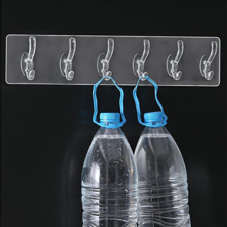 Thanh Treo Đồ Dán Tường 6 Móc Trong Suốt Siêu Dính, Móc Treo Nhà Bếp Nhà Tắm Đa Năng