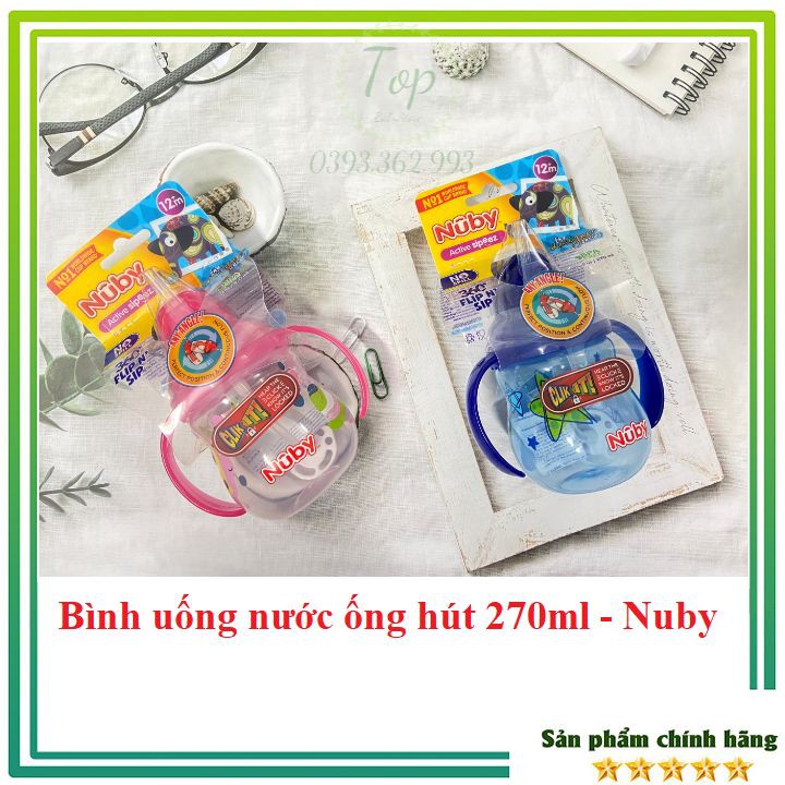 Bình nước ống hút Silicon 📌UỐNG MỌI TƯ THẾ📌 hai tay cầm 360 độ 270ml Nuby - USA (mẫu mới nhất)