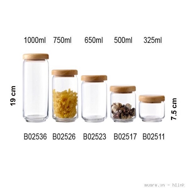 Hũ đựng gia vị nắp gỗ thuỷ tinh Ocean | BigBuy360 - bigbuy360.vn