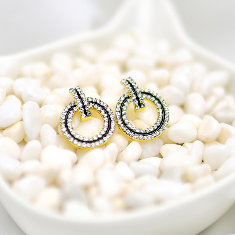 XiaoboACC Khuyên Tai Kim Bạc 925 Đính Kim Cương Nhân Tạo Kiểu Tròn Thời Trang Hàn Quốc Cho Nữ