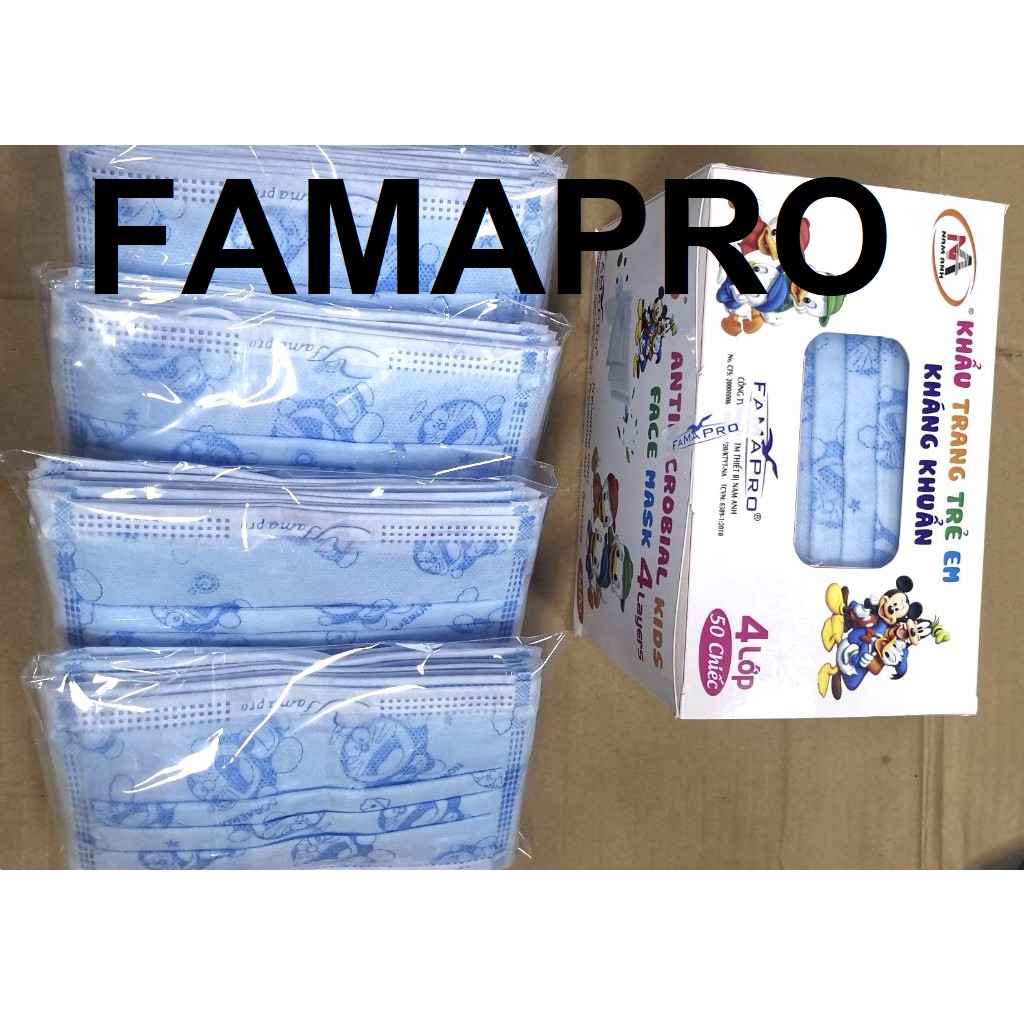 Khẩu trang y tế trẻ em - 4 lớp kháng khuẩn Famapro (Nam Anh) - Hộp 50 cái