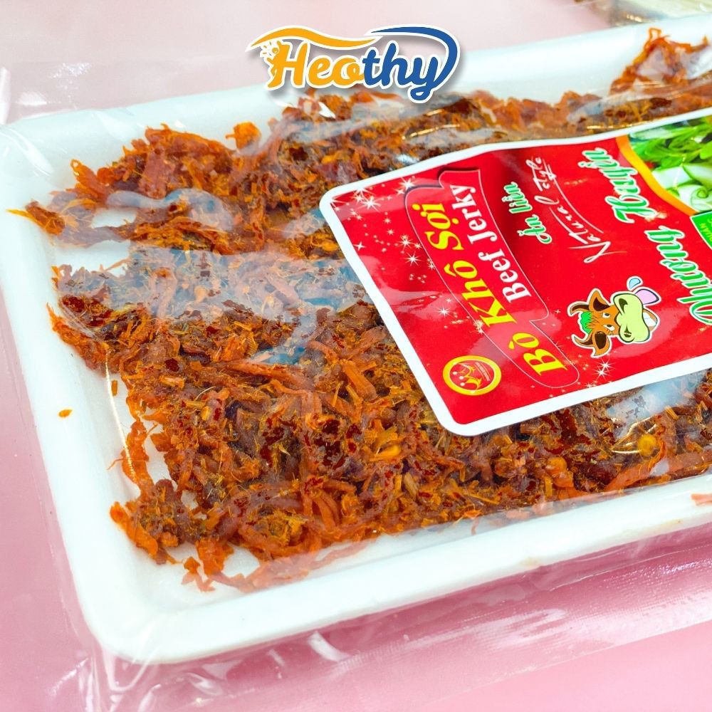 Khô bò, thịt bò khô sợi 90gr Heothy Food, đồ ăn vặt Việt Nam chất lượng cao