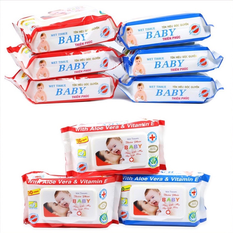 Gói khăn ướt Thu Hằng Baby, Thiên Phúc Baby 100 tờ an toàn tiện lợi cho bé