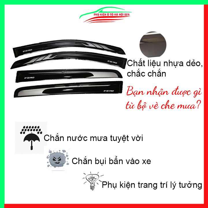 Vè che mưa cho xe ô tô Mazda BT50, Bt-50 2015-2020 2 màu thái lan
