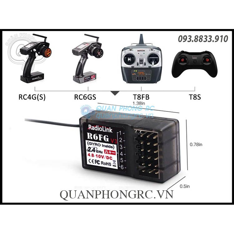 Bộ Thu Sóng Dành Cho Xe/ Tàu Radiolink R6FG V3 2.4GHz 6 CH FHSS Receiver HV Gyro For RC4GS RC3S RC4G T8FB RC6GS