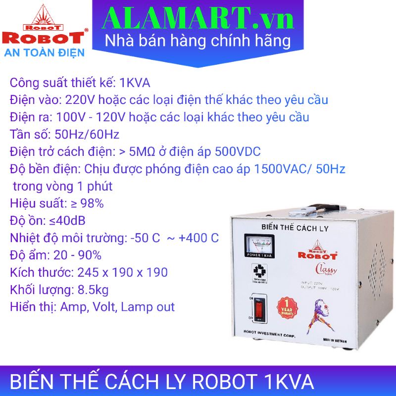 Biến thế cách ly đổi điện 220v sang 110v Robot 1KVA