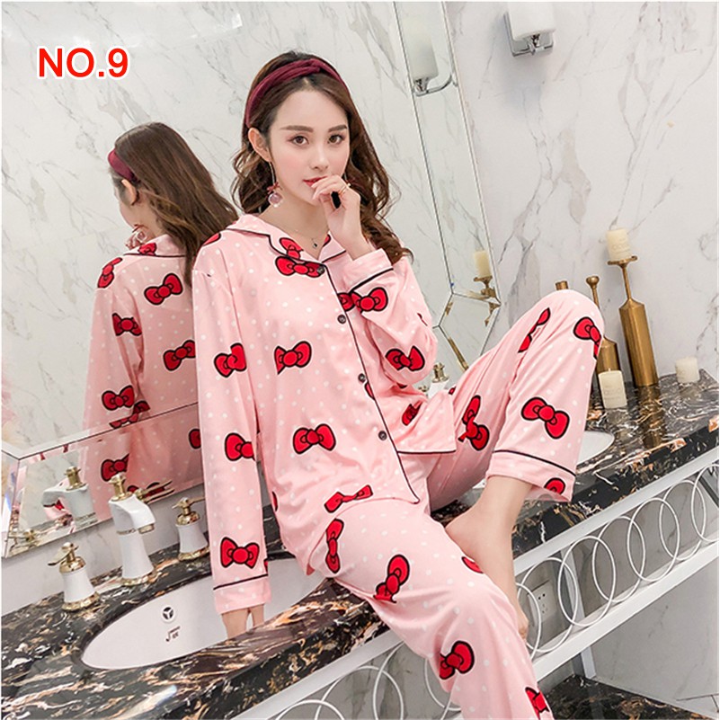 Bộ đồ ngủ nữ tay dài in hình dâu tây phong cách Hàn Quốc
