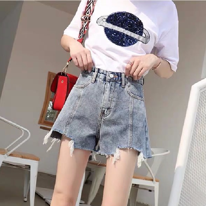 Quần Short Denim Lưng Cao Thời Trang Hàn Quốc Dành Cho Nữ