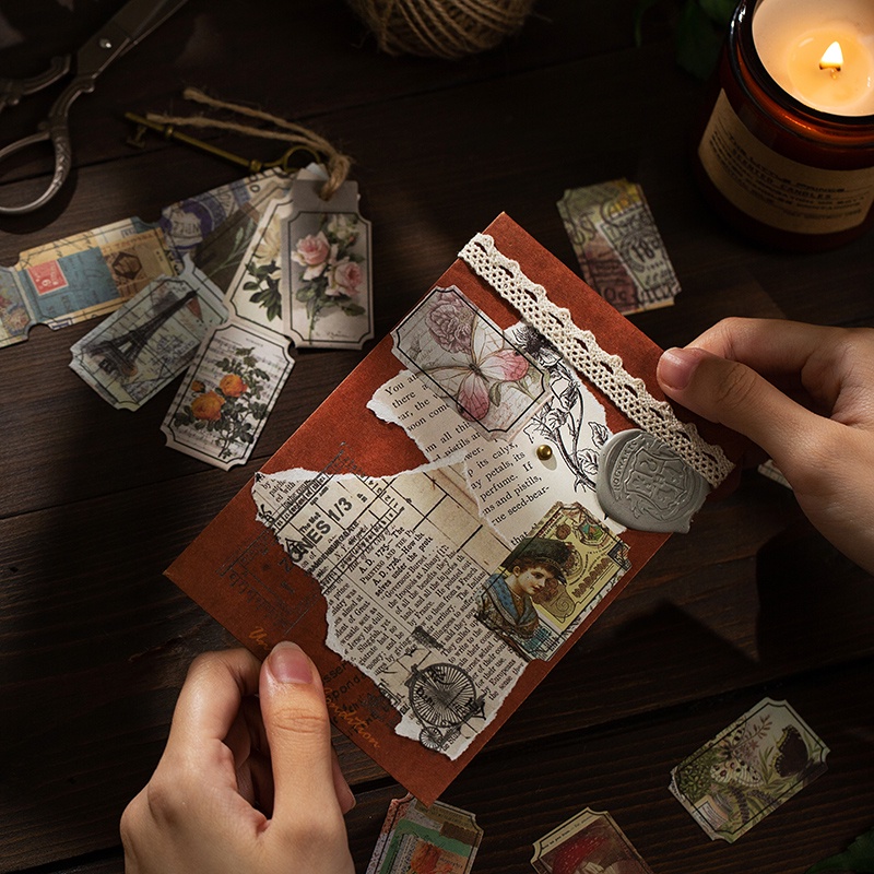 Set 40 miếng dán trang trí sổ tay phong cách Vintage