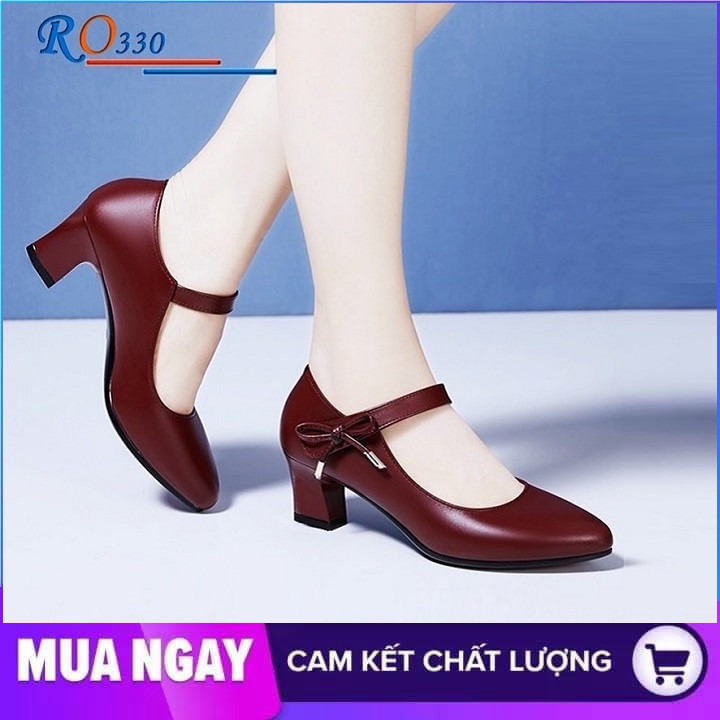 Giày cao gót nữ đẹp đế vuông 5cm hàng hiệu rosata ba màu đen đỏ kem ro330