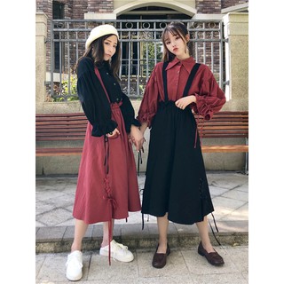 Áo sơmi tay rút dây + yếm váy lolita thắt dây