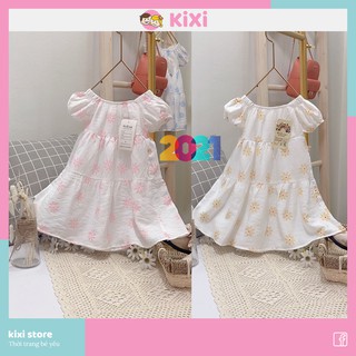 Váy bé gái KIXI váy hoa cúc chân váy 3 tầng màu trắng chất đũi tơ đẹp mát CMQAV1