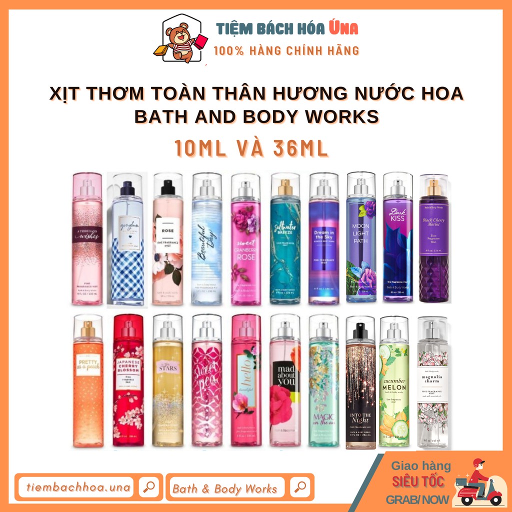 10ml & 36ml | Xịt thơm nước hoa toàn thân Body mist Bath and Body works BBW | Thế Giới Skin Care