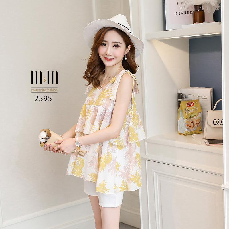 Set quần bầu áo bầu thời trang xòe cột nơ vai MS2595