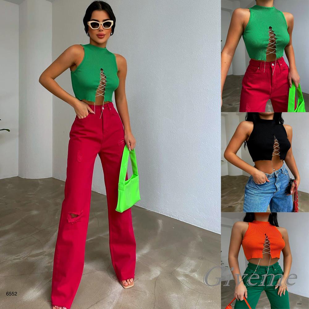 Áo Croptop Sát Nách Màu Sắc Trơn Thiết Kế Khoét Lỗ Quyến Rũ