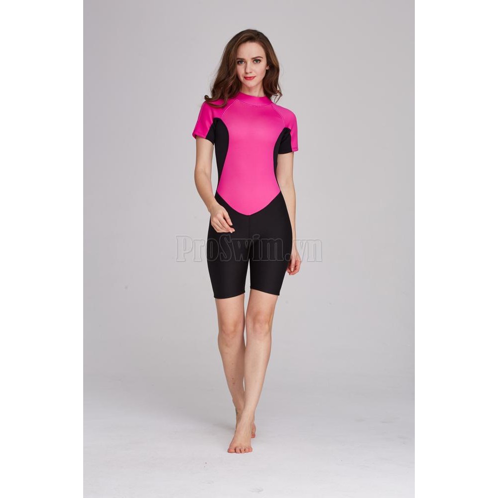 Đồ Bơi Liền Giữ Nhiệt Nữ Tới Đùi Wetsuit Sbart 1055 Đen Hồng | BigBuy360 - bigbuy360.vn