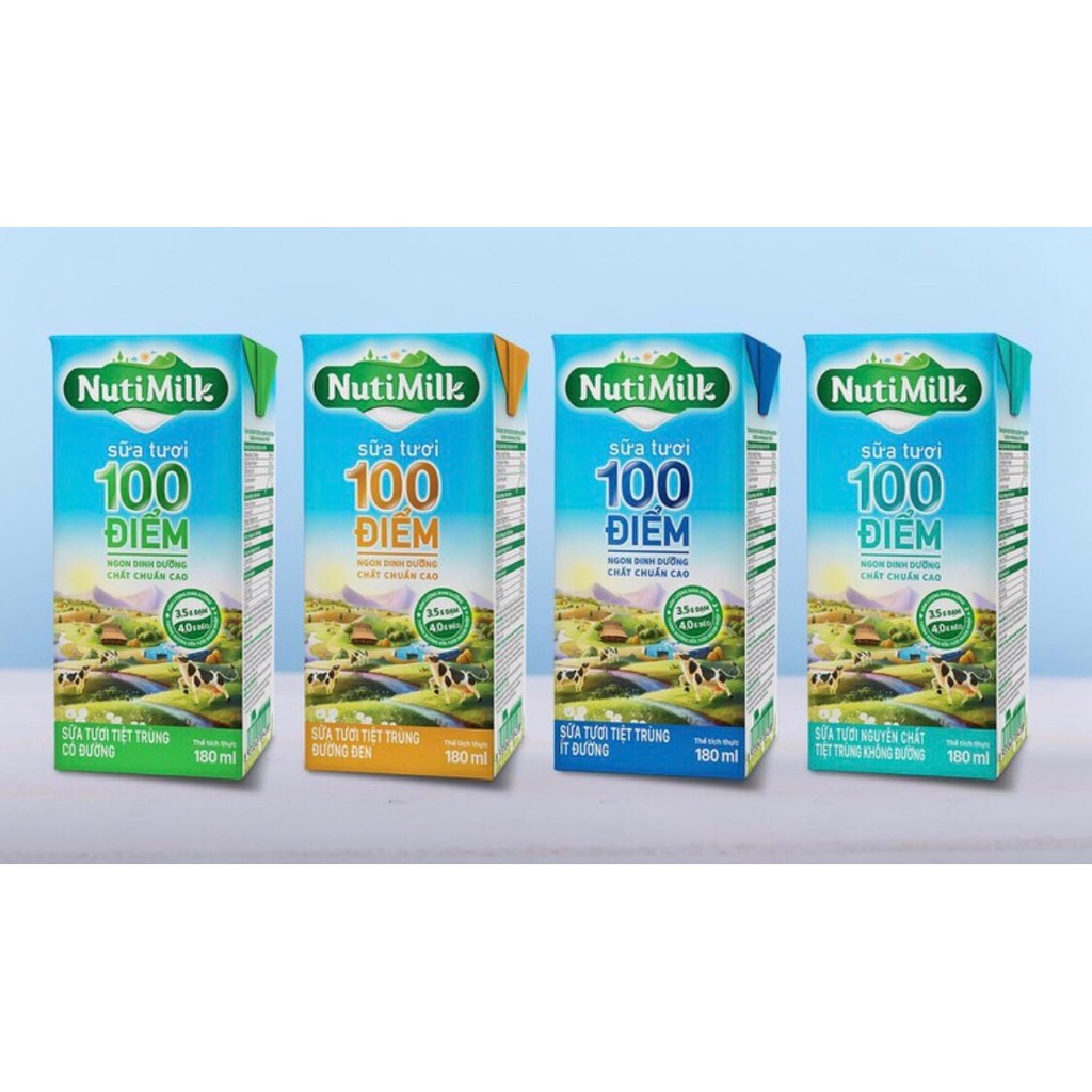 Thùng 48 hộp NutiMilk Sữa tươi 100 điểm-180ml (Đủ vị) MUA 3 TẶNG 1 ÁO MƯA