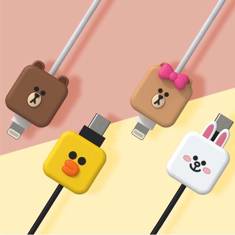 Đầu cao su bao vệ đầu cáp lightning, type C chính hãng Line friend/ (gấu brown, gấu choco, thỏ cony, vịt sally