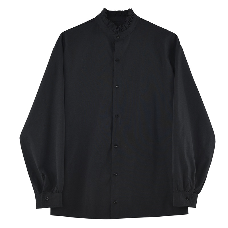 Nhà thiết kế nhà ga châu Âu cho thấy ren đứng lên cổ áo sơ mi Nhà tạo mẫu tóc nam Phiên bản Hàn Quốc Ruffian Thương hiệu thời trang đẹp trai Áo sơ mi dài tay