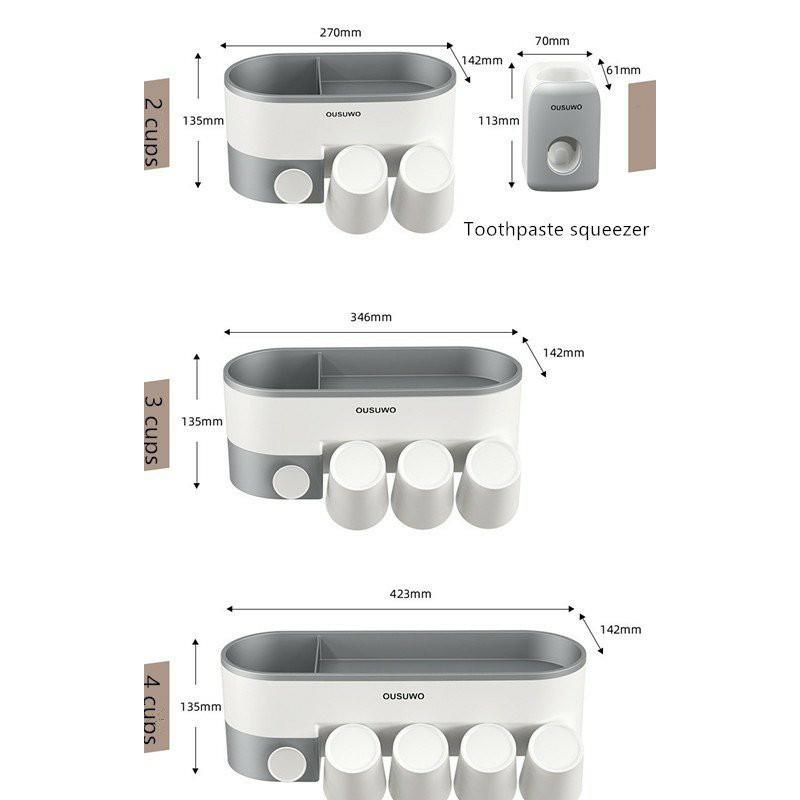Kệ nhà tắm, kệ bàn chải, kem đánh răng 2 cốc, 3 cốc, 4 cốc, kèm máy nhả kem OUSUWO