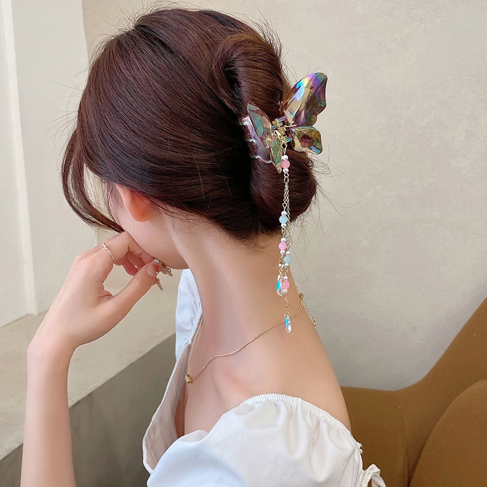 Kẹp Tóc Hình Bướm Màu Trơn Tua Rua Đơn Giản Cho Nữ