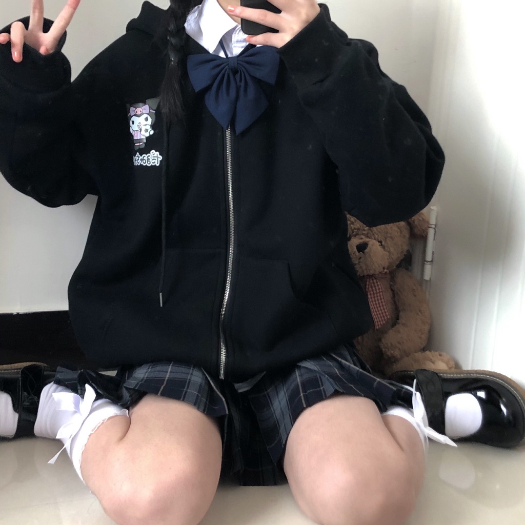 My Melody Kawaii Kuromi Cinnamoroll Sanrio for Girls, Nhật Bản Hoodie Thời trang dạo phố Harajuku Dài tay Hoodie Nữ Dây kéo Cardigan