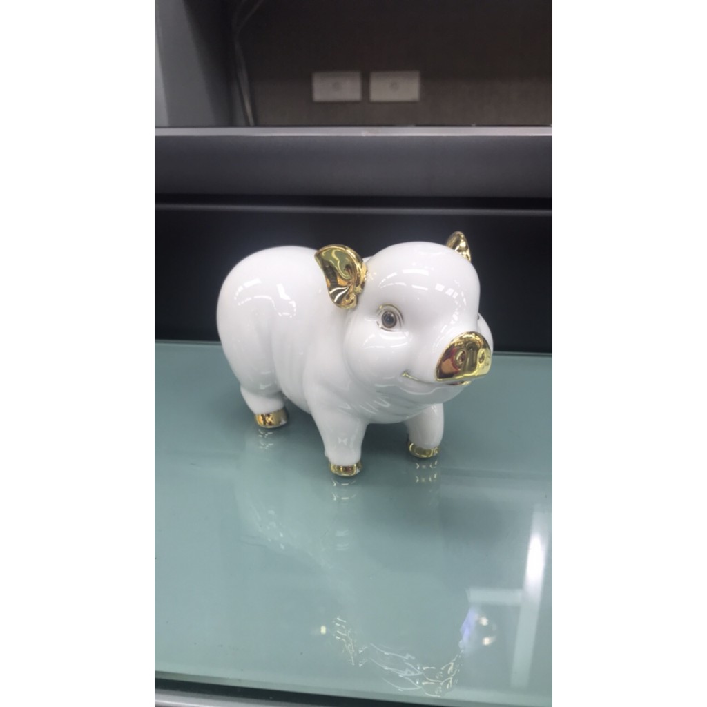 Tượng Heo Tài Lộc Sứ Cao Cấp Minh Long (Màu trắng có mạ vàng thật 24k)