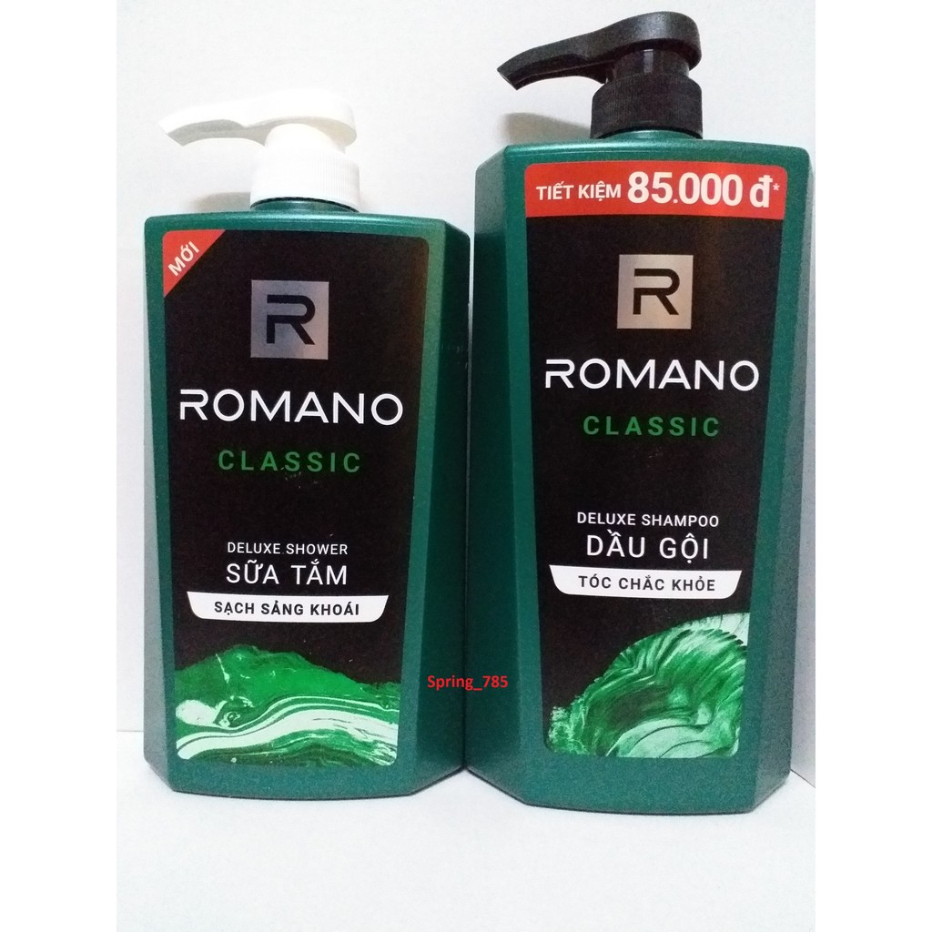 COMBO 900g Dầu gội  Romano Classic + Sữa tắm Romano 650g
