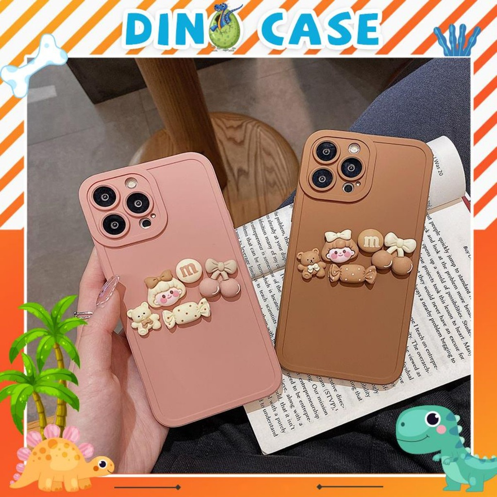 Ốp lưng iphone cạnh vuông gắn charm bvc Brown candy 7plus x xsmax 11 11promax 12 12pro 12promax 13 13pro 13promax DT13