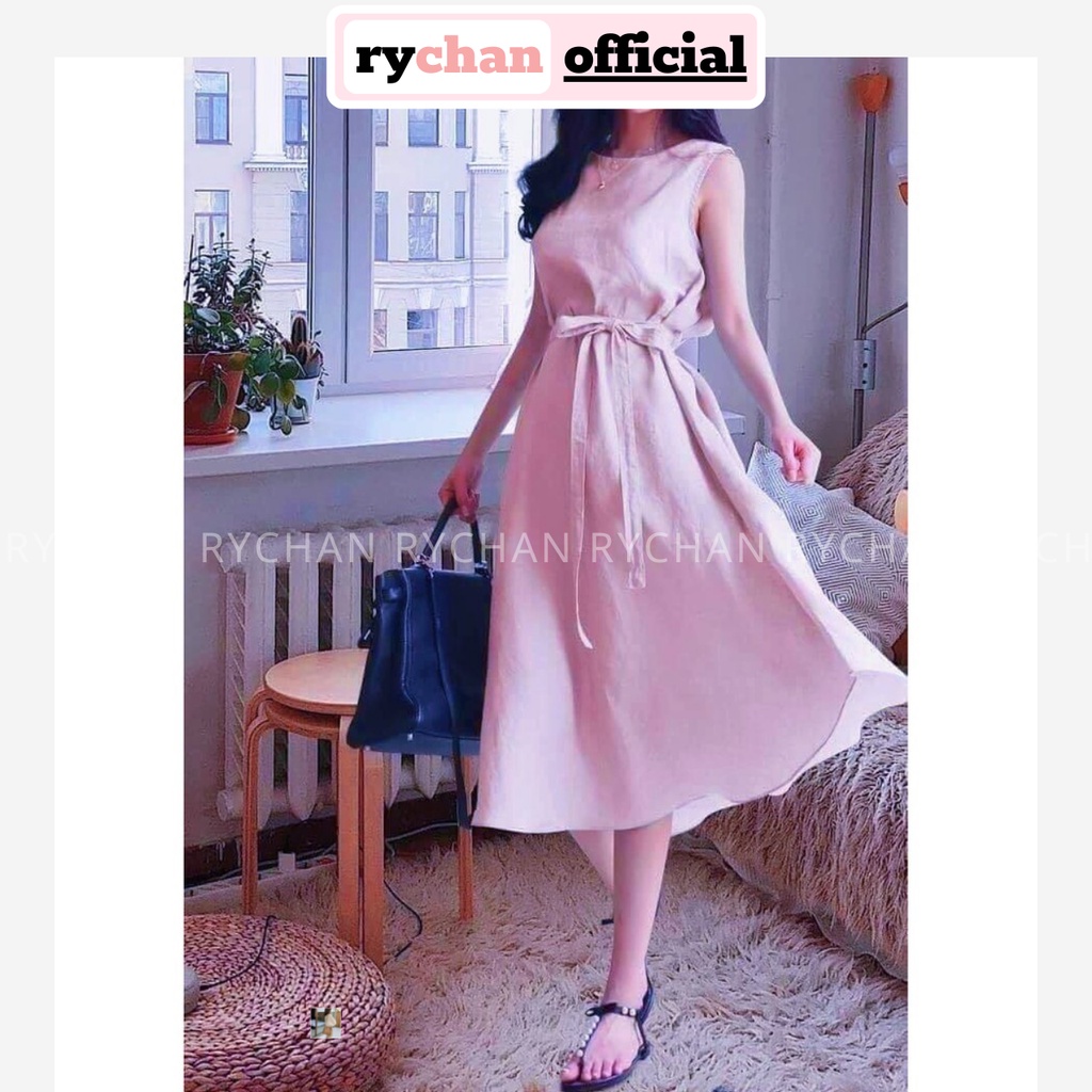 Đầm Xòe Sát Nách Dáng Dài Buộc Eo Ba Màu  - DX843
