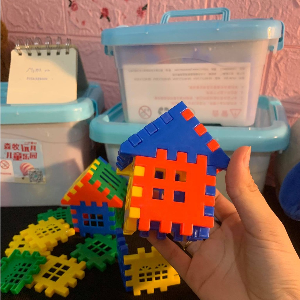 Bộ xếp hình khối nhà,nhiều màu sắc - kích thích trí tuệ cho trẻ (có hình ảnh thật)